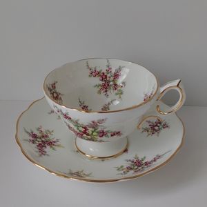 Hammersley & Co Heather Sprayed Pedestal Teacup Saucer Set